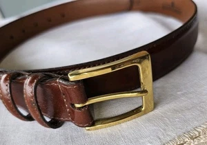 Torino Cowhide Mens Belt 38 Brown European Tan Leather Solid Brass Buckle Suit - Picture 1 of 10