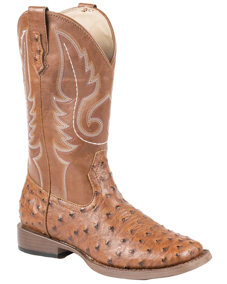 Bota occidental con estampado de avestruz Roper para niños - Puntera cuadrada - 09-119-1900-0807 TA Foto 1 de 1