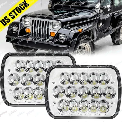 PAIR 5x7" 7x6 Led Headlight For Jeep Cherokee XJ 1984-2001 Wrangler YJ 1986-1995 - Image 1 of 4