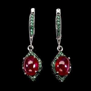 925 Sterling Silver Earrings Oval Ruby 9x7mm Natural Gemstone Jewelry - Picture 1 of 14