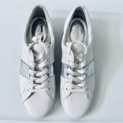 Michael Kors Leather Sneakers Metallic Strip White Lace Up Women’s Shoes Size 9 - Image 1 of 4