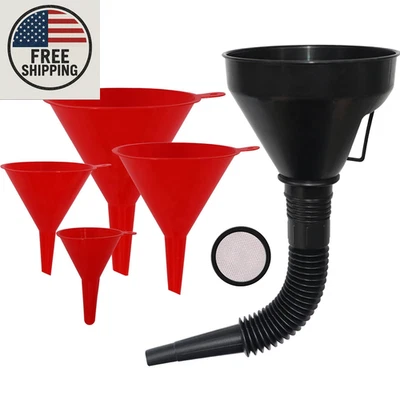 Juego de 5 embudos de aceite de plástico para uso automotriz, embudo de combustible flexible grande con Foto 1 de 4