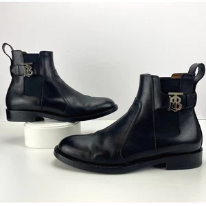 Mens BURBERRY UK (9) US (10) Luke Chelsea Ankle Boot Black Leather TB Buckle Box - Picture 1 of 8