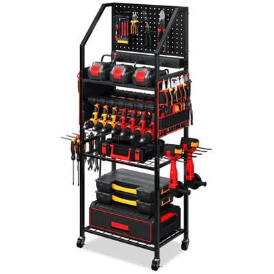 TC-HOMENY Garage Power Tools Organizer Cart With Charging Station Floor Rolling Tools Cart