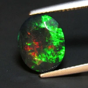 ETHIOPIAN BLACK OPAL FACETED 7 x 5 MM OVAL CUT ALL NATURAL F-4698 - Picture 1 of 1