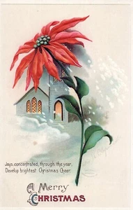 Clapsaddle A Merry Christmas Poinsettia Church Vintage Christmas Postcard - Picture 1 of 2