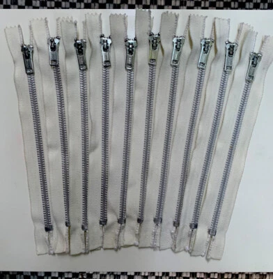 (Lot of 10) 7” WHITE ‘TEE’ Brand #5 Metal Zipper Lot *USA Made* Vintage NOS - Image 1 of 4