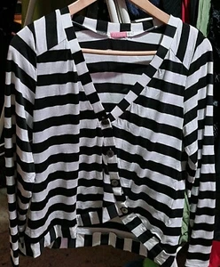 Pink Phoenix Black And White Long Sleeve Stripped Top - Picture 1 of 8