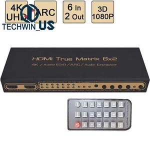 6x2 HDMI True Matrix 4K Video Switcher Splitter Converter PIP Audio Extractor - Picture 1 of 17