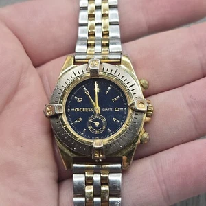 Vintage Guess Watch Silver Gold 2 Tone 1993 Navy Blue Dial Water Resistant - Picture 1 of 6