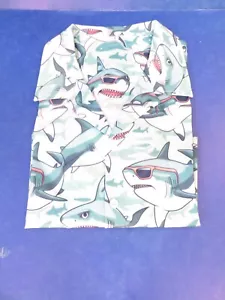 Mens Size Large Button Short Sleeve Shirt with Sharks - Picture 1 of 4