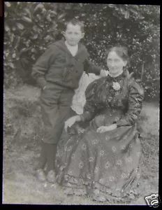 VICTORIAN Glass Magic Lantern Slide LADY AND SON DATED AUGUST 1893 PHOTO - Picture 1 of 2