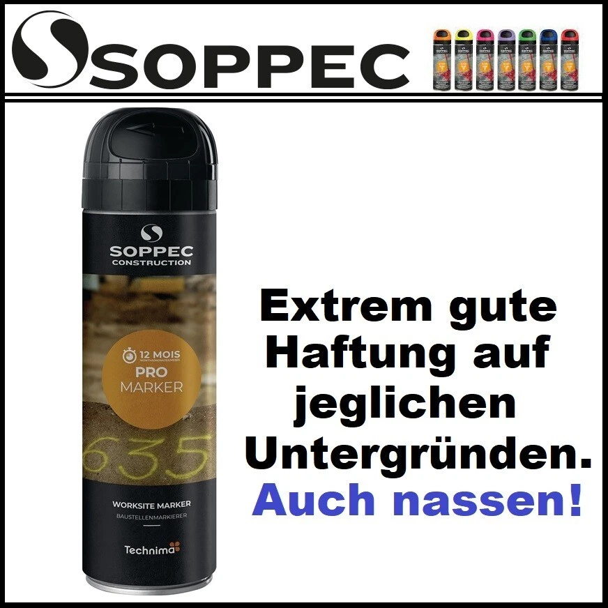 SOPPEC Baustellenmarkierspray Pro Marker schwarz 500 ml Spraydose hohe Deckkraft