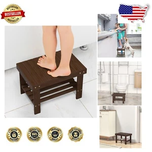 Heavy-Duty Wooden Step Stool for Kids & Adults - Light Walnut Bamboo Design - Picture 1 of 10