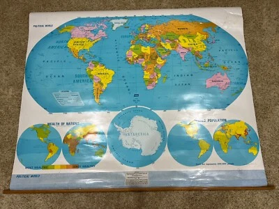 Mapa único de Political World Pull Down 51”x 65” muy colorido. No retráctil Foto 1 de 4