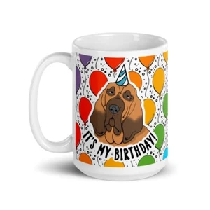 Bloodhound Rainbow Balloon Mug 15 Oz Pet Portrait Birthday Gift - Picture 1 of 24