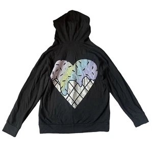 Pixie Lane Girls Lightweight Metallic Ice Cream Cone Heart Zip Hoodie 7 - Picture 1 of 2