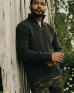 $238 Taylor Stitch 38 Quarter Zip Tanker Loden Green Fisherman Tweed X-Small - Picture 1 of 12