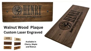 Rustic Walnut Henry Gun Rifle Plaque Pyrography Wood Burned Ranch Cowboy Decor - Picture 1 of 5
