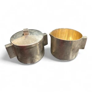 Art Deco Creamer and Sugar Bowl Silver plated and Gilt 1930's Merle Faber - Picture 1 of 5