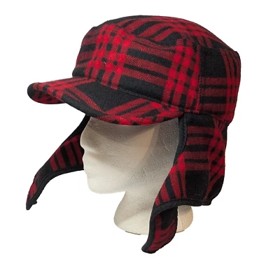 Sombrero de caza trampero de invierno con solapa para oreja de carbón, M, rojo negro mezcla de lana a cuadros Foto 1 de 4