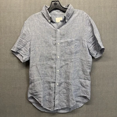 Band Of Outsiders Button Down Shirt White Blue Stripes Size 2 Medium Linen - Image 1 of 4