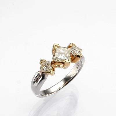 14K Two-Tone Gold 1.61ctw Princess Cut Diamond Three Stone Ring Size 6.75 - Image 1 of 4