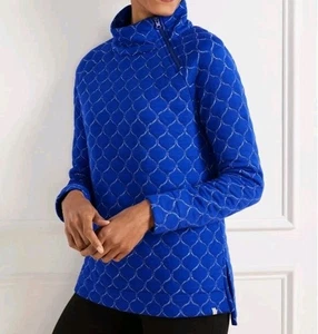 T BY Talbots Damen Stepppullover blau metallic asymmetrisch Reißverschluss Gr. L - Bild 1 von 6