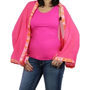 Origami Trim Button Shawl Shrug Wrap Hot Pink with Orange Flamingo Trim - Picture 1 of 4