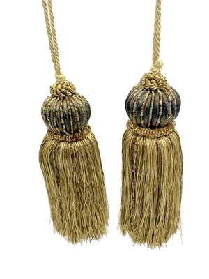 Par de borlas de llave de cortina de 7,5" con flecos dorados bronceados para decoración del hogar Foto 1 de 4