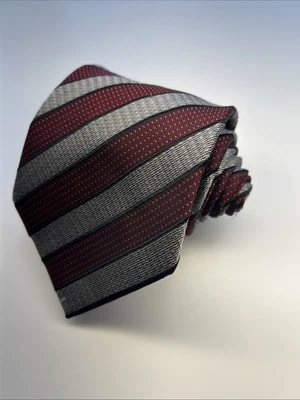 Henry Jacobson Men's Burgundy Gray Striped Silk Necktie, 4 Inches Wide - Image 1 of 4