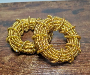 Set of 2 - Vintage - Dazzling Wound Gold Glass Bead Napkin Rings/Holders - Picture 1 of 7