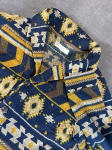 Vintage Levi Aztek Strickjacke Herren M blau gold schwerer Strick Western - Bild 1 von 11