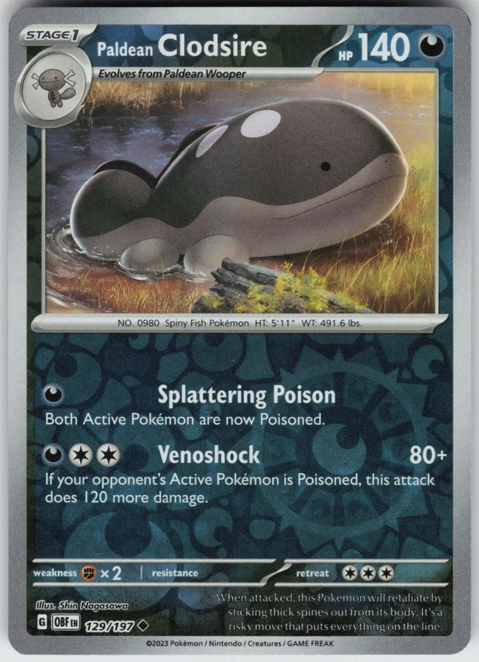 PO-01 Reverse Holo Paldean Clodsire 129/197 Uncommon SV03: Obsidian Flames - Image 1 of 1