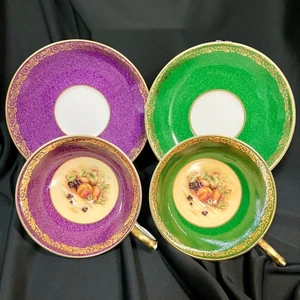 Aynsley Orchard Gold Tasse Untertasse Violett Rosa Grün - Bild 1 von 20