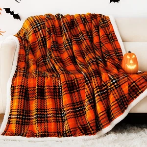 Sherpa Halloween Plaid Überwurf Decke (60" x 70", Plaid Orange), Fuzzy Flauschig C... - Bild 1 von 7