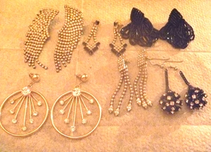 Vintage Modern Rhinestone & Crystal Lot of 6 Pierced Earrings - Picture 1 of 11