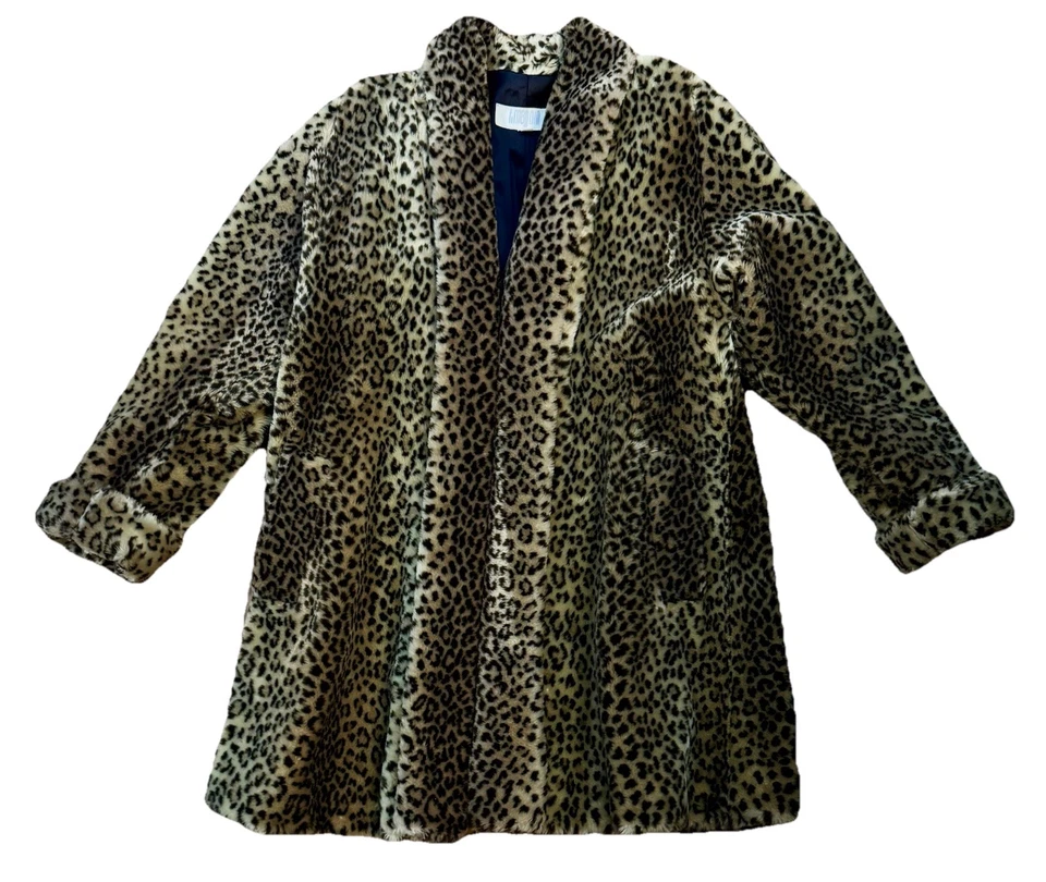 Vintage 80’s Leopard Cheetah Print Faux Fur Coat Rockabilly Roomy Medium - Image 1 of 4