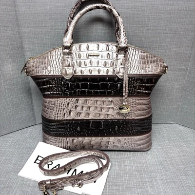 Brahmin Large Duxbury Chardonnay Seine Silver Charcoal Brown Leather Bag NWT - Image 1 of 4