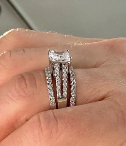 Princess Cut Cubic Zirconia Triple Bridal Set Size 10 - Picture 1 of 8