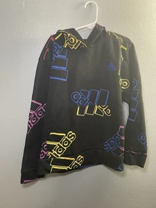 Kids Adidas Black Hoodie With Multicolored Logo Details Size 8 - Picture 1 of 6