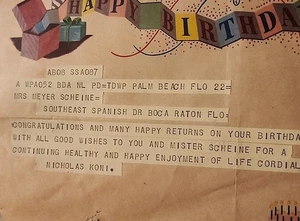 1964 SCULPTOR NICHOLAS KONI HAPPY BIRTHDAY TELEGRAM TO AMBASSADOR HOTEL OWNER - Picture 1 of 12