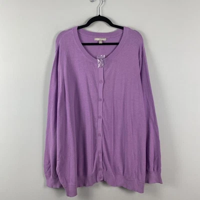 Woman Within Cardigan Sweater Size 3X Purple Cotton Button Front - Image 1 of 4