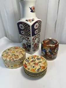 Lotto 3 Japan Imari Vaso Satsuma Tea Caddy e Piccola Scatola Piatti Danneggiati Riparati - Foto 1 di 24