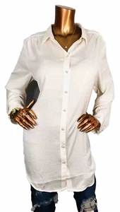 Express XL Top elfenbein Knopfleiste Shirt seidig lang Ärmel Kragen weich transparent Tunika - Bild 1 von 12