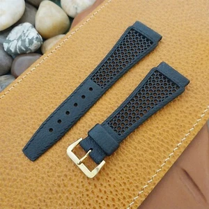 22mm Black Skindiver & Brass Buckle Swiss Unused 1960s-1970s Vintage Watch Band - Picture 1 of 5