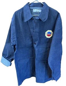 Denim Shirt Men Cotton pockets Long Sleeve Shacket Work Buttons Collar 44 Denim - Picture 1 of 8