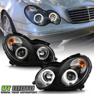 BLK 2001-2007 Benz W203 C-Class Halo Projector Headlights C230 C240 C320 C32 C55 - Image 1 of 4