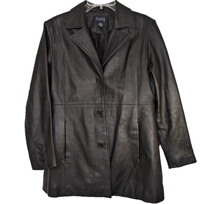 Abrigo de cuero negro Hillard & Hanson talla M Foto 1 de 4