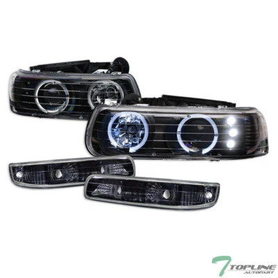 Topline For 00-06 Tahoe/Suburban Black LED Halo Projector Headlights+Bumper Lamp Foto 1 de 4